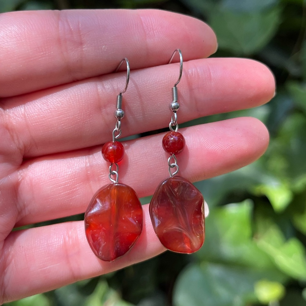Stainless steel handmade carnelian drop‎ earrings